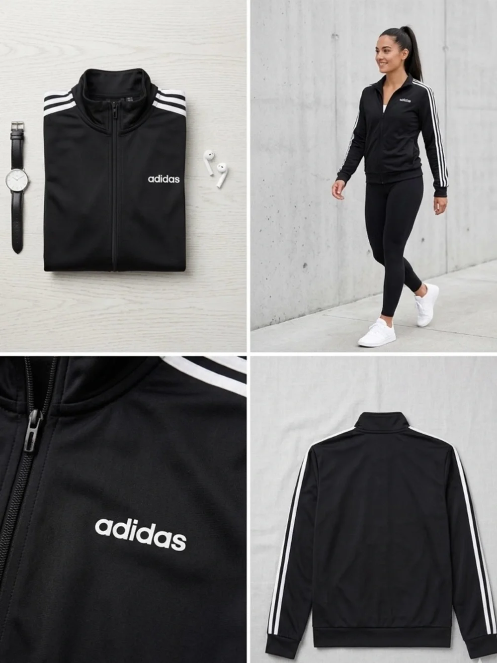 Adidas Essentials Women's Black 3-Stripe Full Zip Track Jacket Size Medium - Picture 8 of 8
